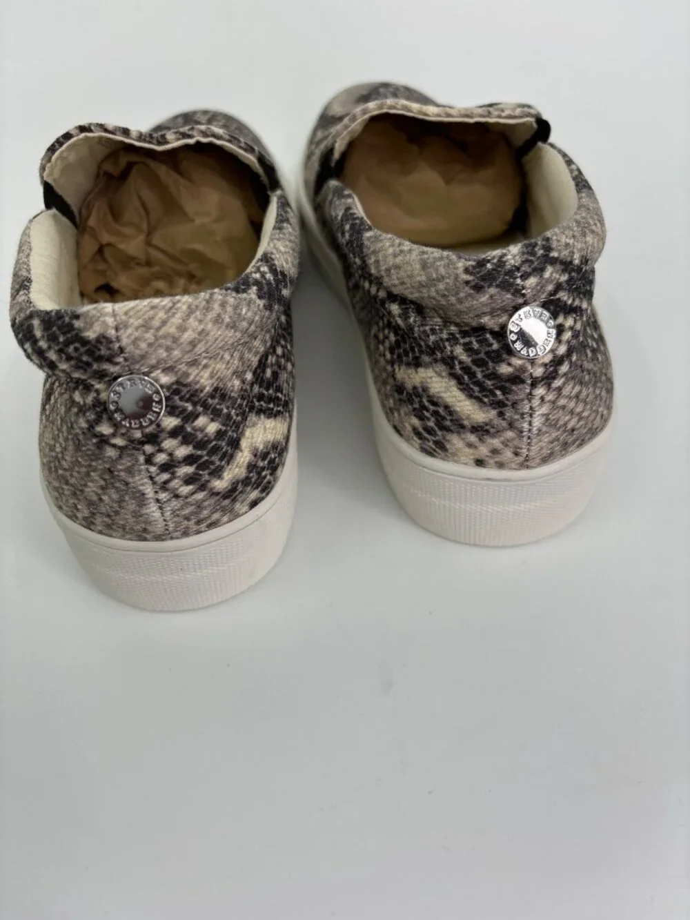 Steve Madden Gills Natural Textile Snake Slip-On Sneakers 9.5 M Taupe Gray